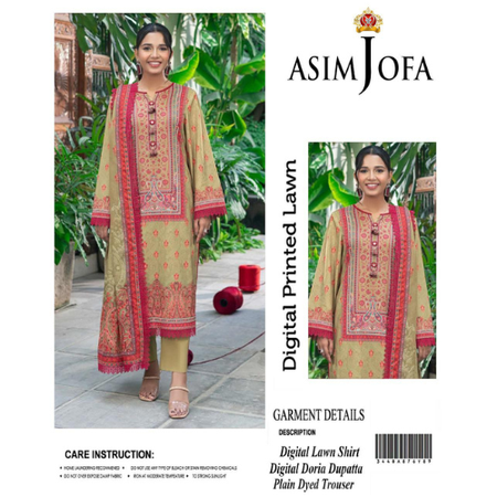 Asim Jofa Unstitched Lawn – 3 Piece Summer Outfit with Plain Trouser