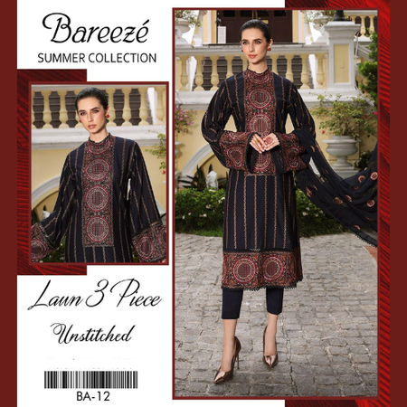 Premium Embroidered Lawn 3-Piece Dress with Voile Dupatta for Elegant Summer Look – Signature Style from Bareeza.