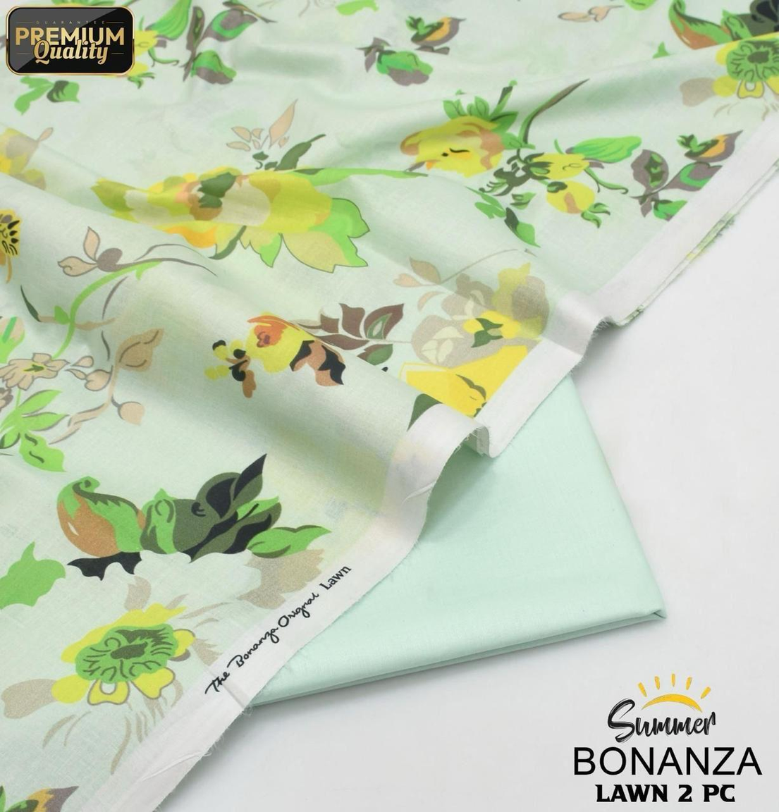 Pale Green Elegance BONANZA ORIGINAL 2PC Unstitched Lawn Suit Lawn Collection 2025