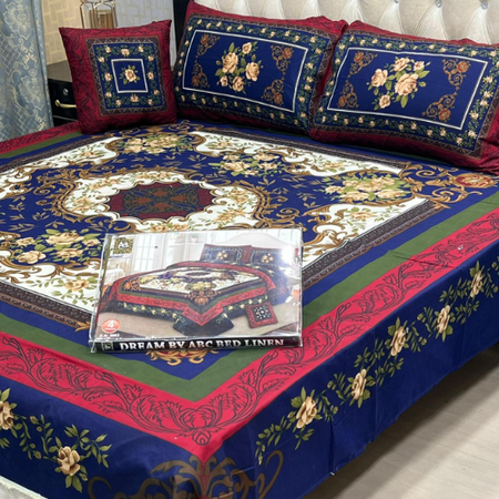Royal Comfort 4PCS Bedsheet Set – King Size Crystal Cotton with Artistic 3D Print