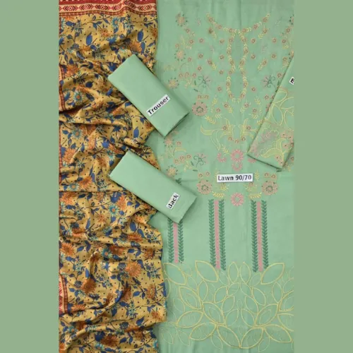 Zarashahjahan Lawn 90/70 – Elegant 3pc Embroidered Suit with Digital Print Dupatta