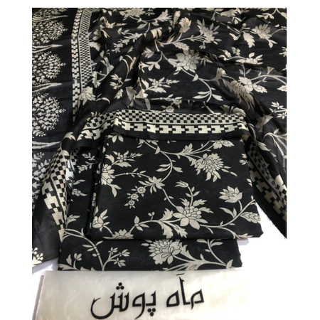 MAHPOSH 3PC Printed Lawn Suit with Voile Mix Dupatta | Unstitched Summer Collection