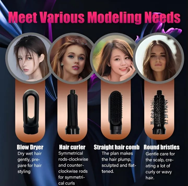 TP-5+1 5-in-1 Hot Air Brush Styler and Dryer with Interchangeable Attachments