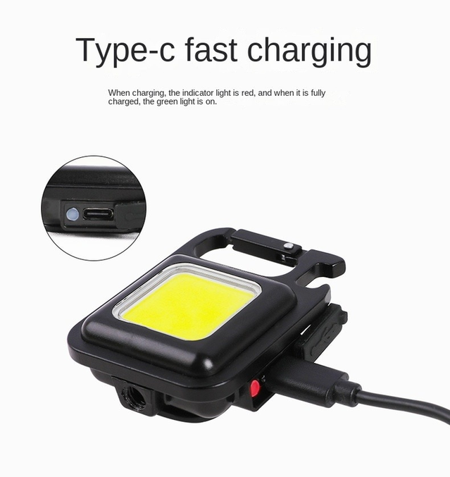 COB LED Keychain Work Light -with Folding Bracket Bottle Opener and Magnet Base Type C charging