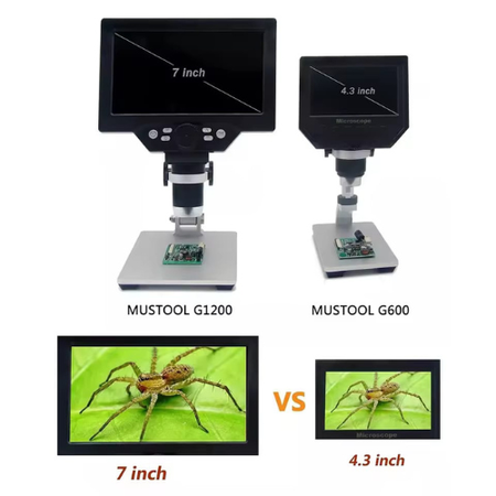 MUSTOOL G1200 Digital Microscope – 12MP Camera, 7-Inch LCD, 1-1200X Zoom, with Aluminum Alloy Stand