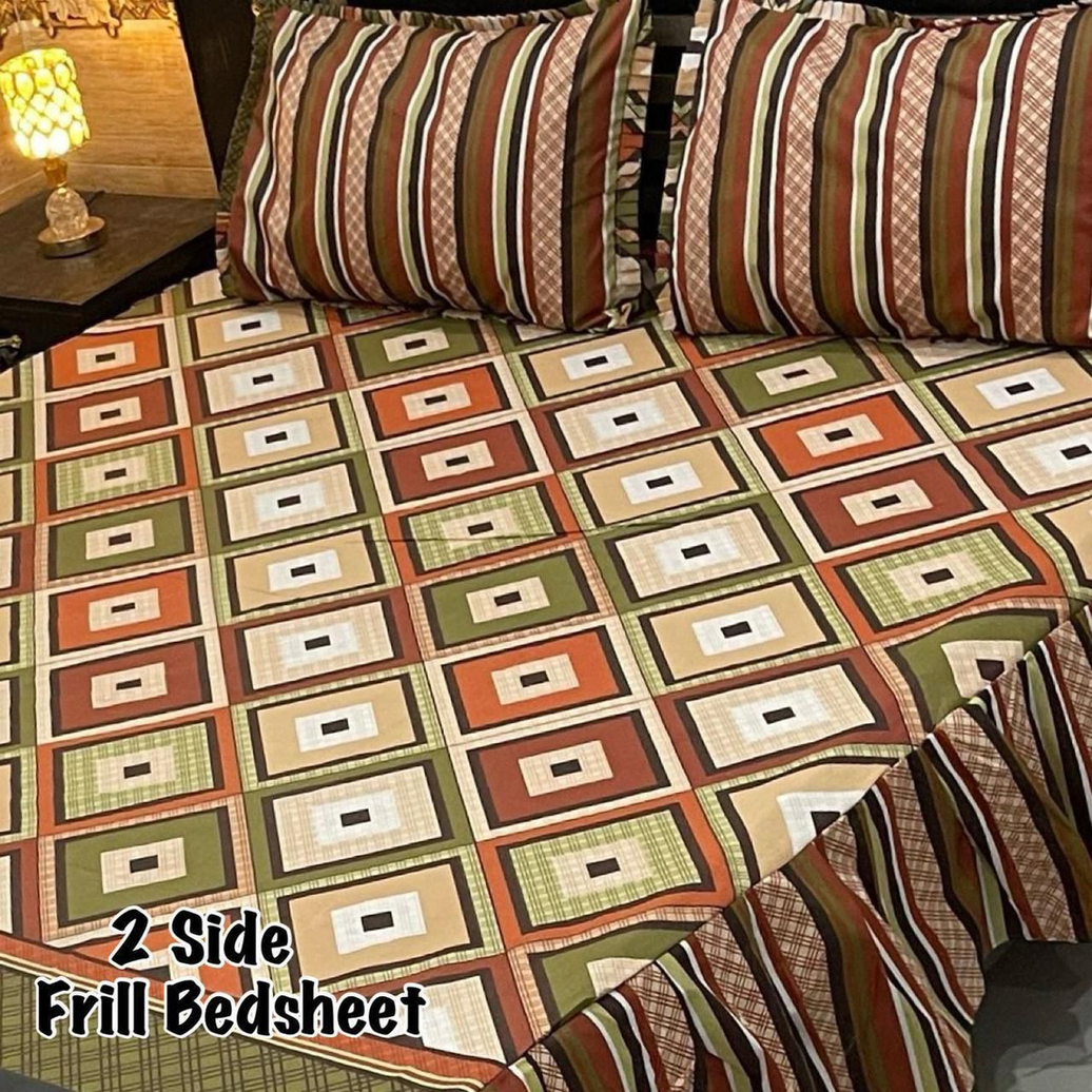 Bajaj Textiles Inspired 3PC Modern Geometric Frill Bedsheet Set