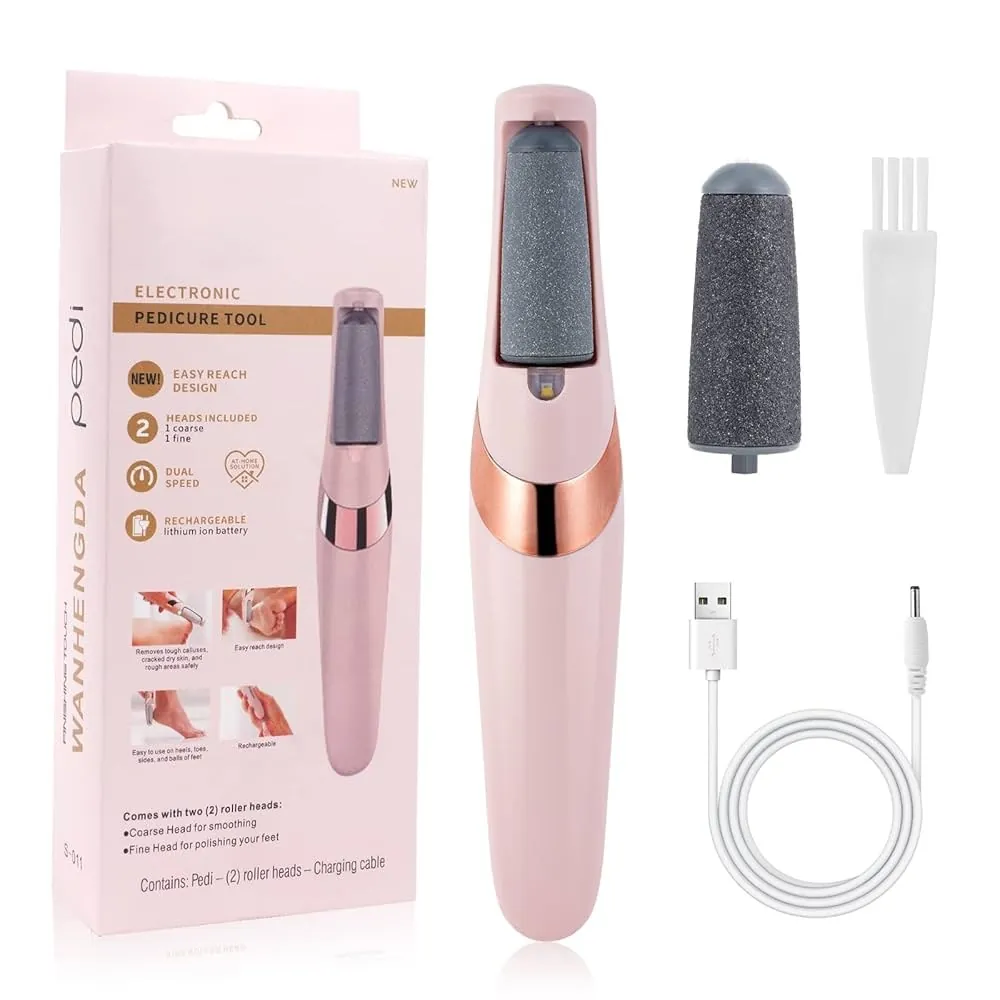 Pretty Gril Flawless Pedi Electronic Pedicure Tool | Rechargeable Foot Callus Remover with 2 Roller Heads (Coarse & Fine) | Dual Speed Dead Skin & Hard Skin Exfoliator for Smooth Feet