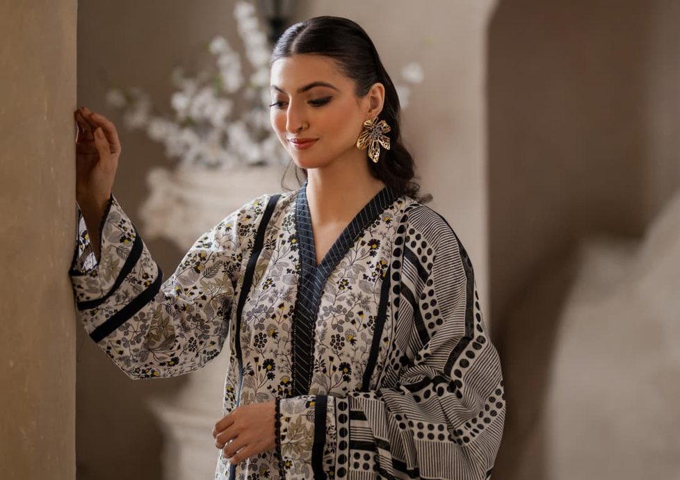 White and Grey 3Piece Digital Printed Lawn Suit Salina Separate Collection by Regalia Textiles 100% Original