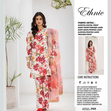 ETHNIC Allover Digital Print Lawn Suit – Airjet Fabric with Printed Trouser & Dupatta