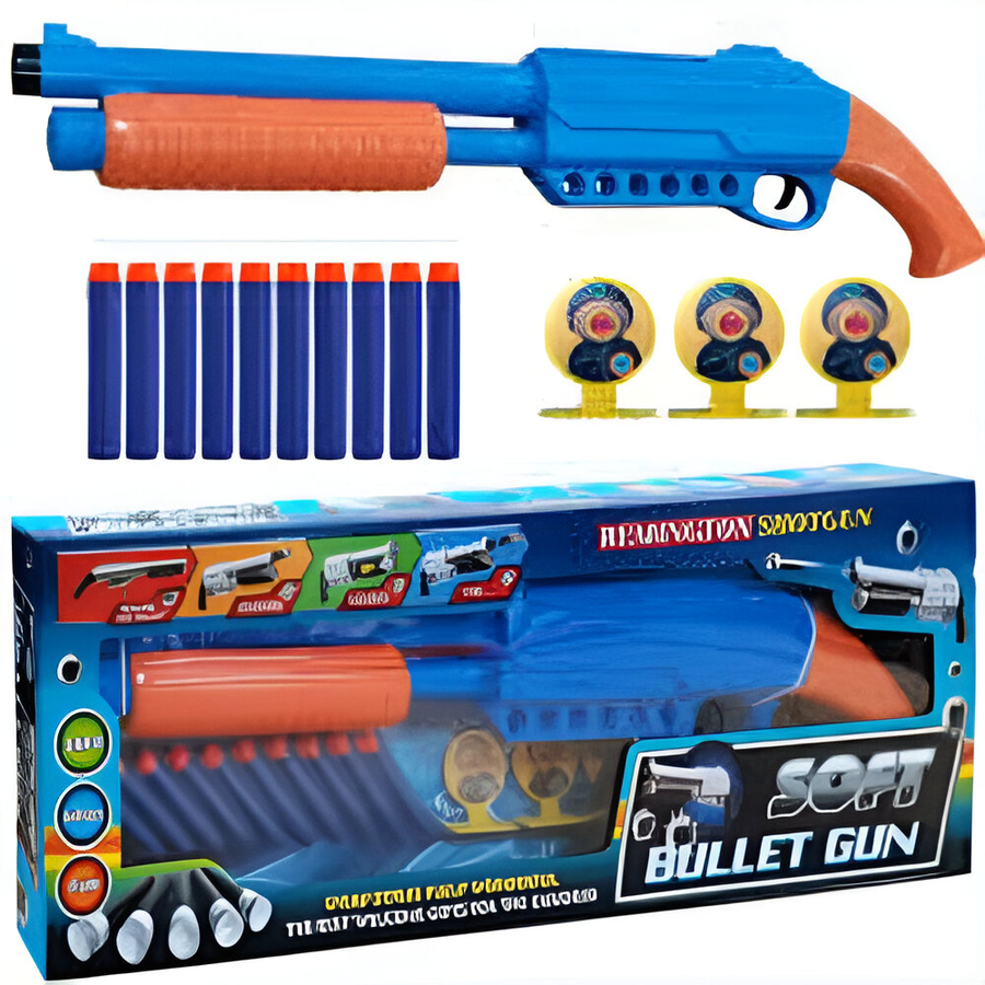Soft Bullet Gun Toy Shotgun for Kids – Manual Pump-Action Blaster with Foam Darts, Target Set