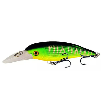 Deep Diver Crankbait Fishing Lure – Neon Green Hard Bait with Dual Treble Hooks