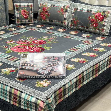 Premium 4-Piece 3D Panel Bedsheet Set – Crystal Cotton, King Size, Soft & Wrinkle-Free Bedding