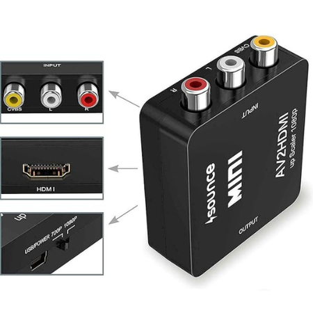 Mini AV to HDMI Converter - RCA Composite to HDMI Adapter (1080P Up Scaler)