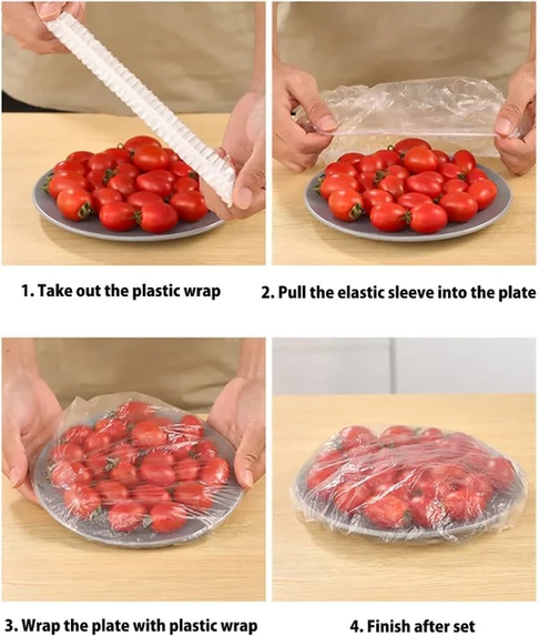 Reusable Elastic Food Storage Covers (Set) - Universal Stretch Lids for Bowls & Plates (100 Pcs) Disposable Food Cover Plastic Shopper Bags