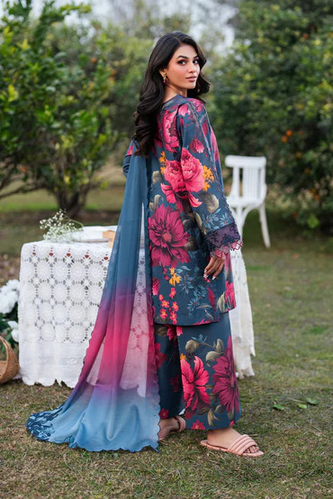 Blue, Red & Pink Bana Doria 3Piece Lawn Suit BAROQUE Digital Printed Collection Premium Unstitched Fabric
