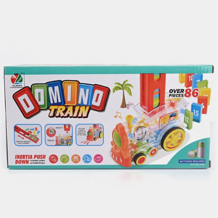 Automatic Domino Train Toy for Kids with Lights & Music – Creative Educational Domino Laying Game Set with Colorful Blocks for Boys & Girls (Battery Operated).