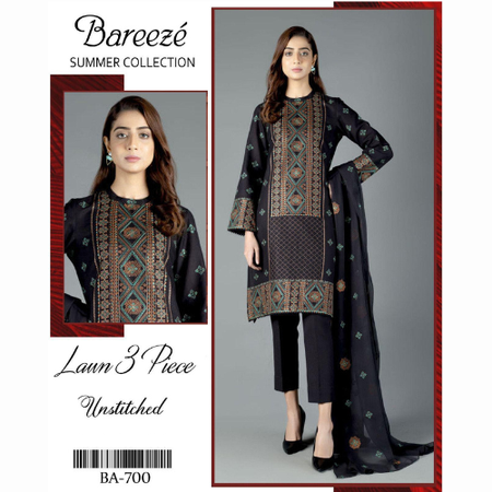 Luxury Embroidered Lawn 3 Piece Suit with Voile Dupatta – Elegant Summer Collection by Bareeza.