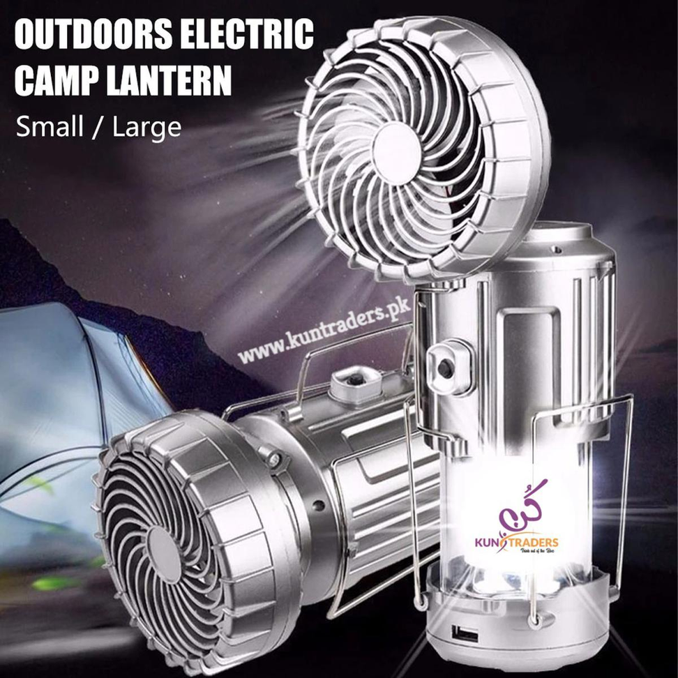 6-in-1 Portable LED Camping Lantern with Fan - Solar Rechargeable Emergency Light