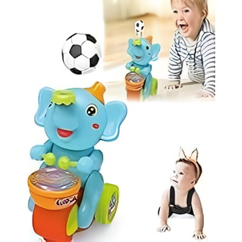 Cute Musical Elephant Musician Toy with Drumming Action & Lights for Kids 3+