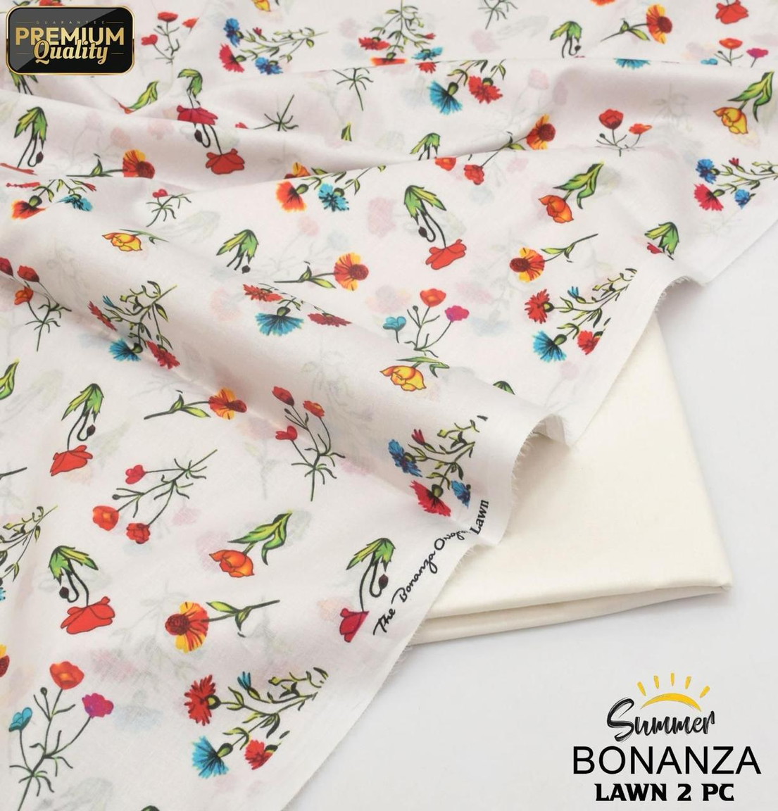 White Multicolor Floral Print Bonanza Original Lawn Collection 2025 2Piece Digital Printed Lawn Suit for Women