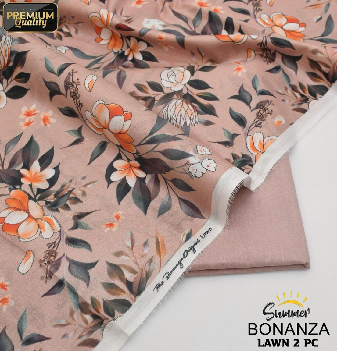 Dusty Rose Pink Bonanza Original Lawn Collection 2025 2Piece Digital Printed Lawn Suit for Women