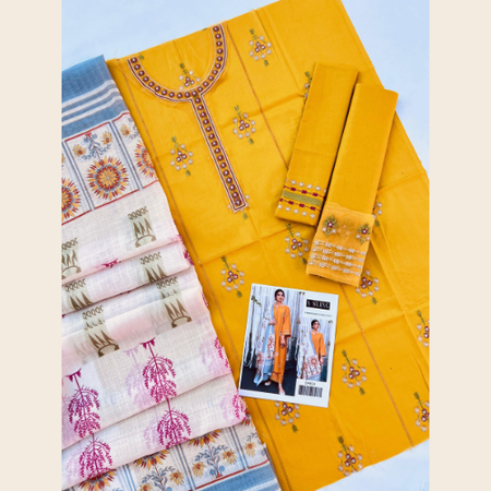Asling Premium Lawn 3PC – Fully Embroidered Shirt with Dyed Trouser and Digital Diamond Dupatta
