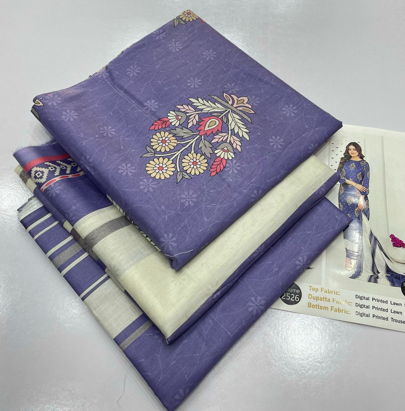 Baroque Lavender & Multi-Floral Digital Print Lawn Suit - Unstitched 3-Piece Summer Collection BQR-007 Vol-2526