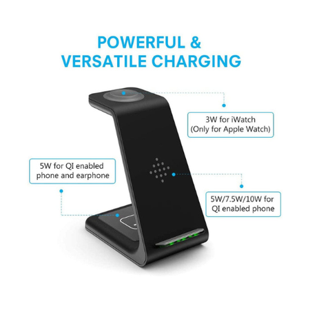 GEEKERA Wireless Charging Stand – Fast 3-in-1 Charger for Smartphones, Apple Watch & AirPods