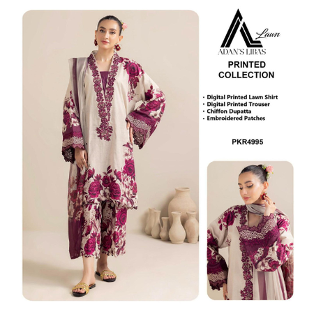 Adan Libas ADL-09 Lawn & Chiffon 3-Piece Suit – Al Nisa Embroidery Collection