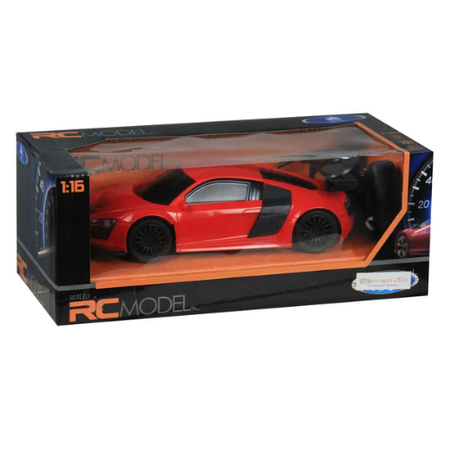 1:16 Scale Remote-Controlled Audi R8 Car with Lights, Battery-Powered, Red