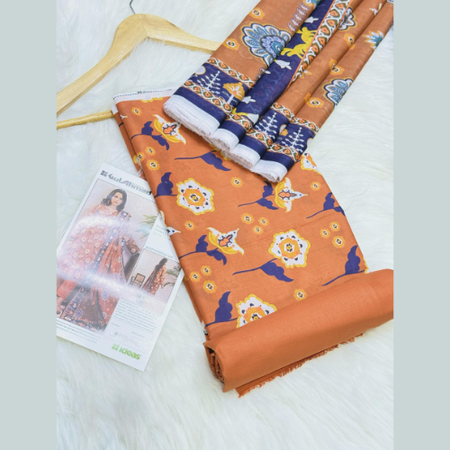 Gul Ahmed New Volume 3-Piece Digital Printed Lawn Suit Voil Dupatta & Dyed Cambric Trouser 100% Airjet Fabric