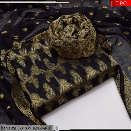 Elegant Cotton Banarsi Jacquard 3-Piece Suit – Premium Quality | Full 2.5m Fabric