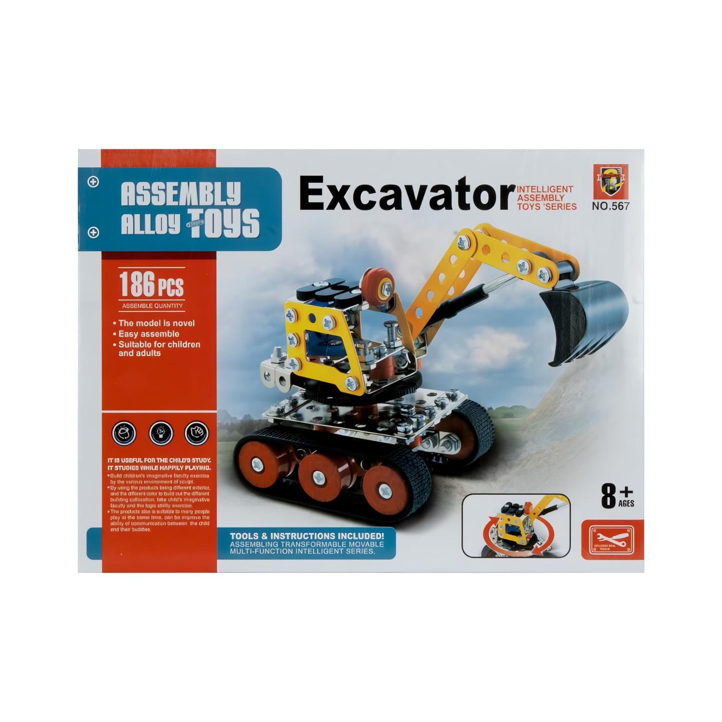 Assembly Alloy Toys DIY Metal Excavator Construction Kit 186 PCS
