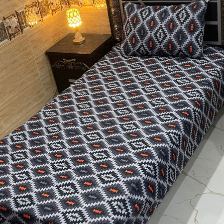 4Pc Crystal Cotton Geometric Single Bed Sheet Set – Soft, Durable & Washable