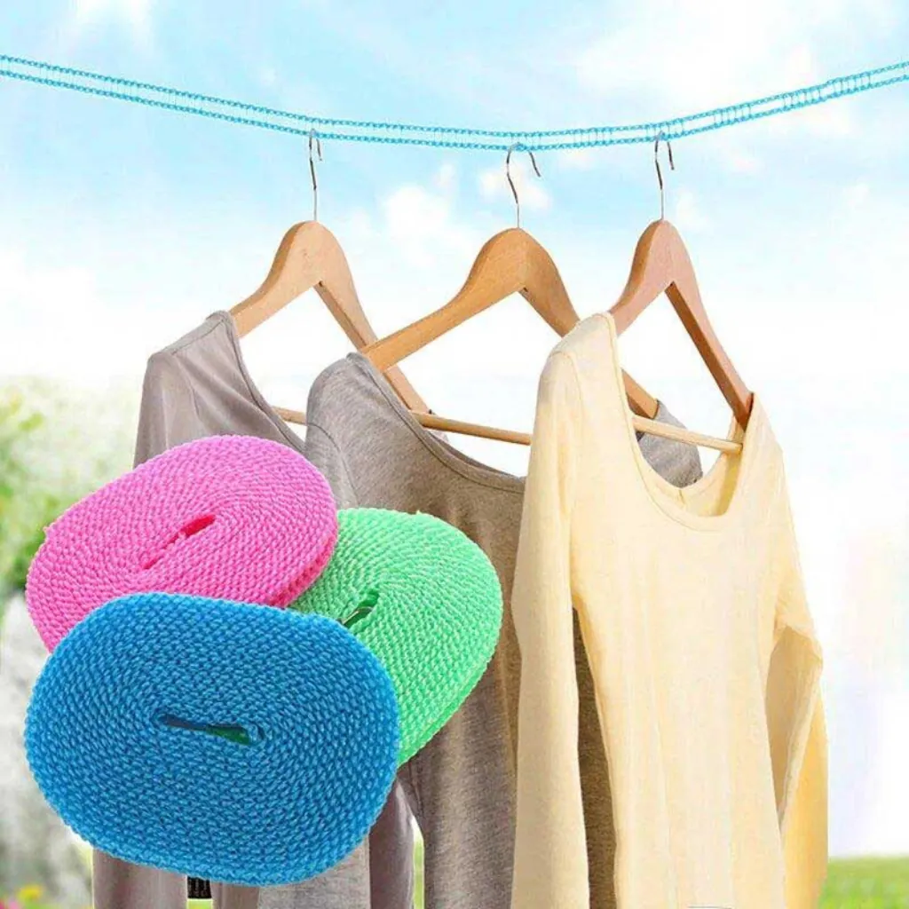 Plastic Cloth Hanging Rope Clothesline – 5 Meter Durable Laundry Line with Clips Holder
