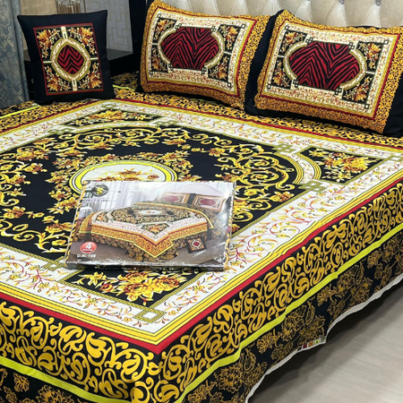 Premium 4PC 3D Panel Print Bedsheet Set – King Size Crystal Cotton.
