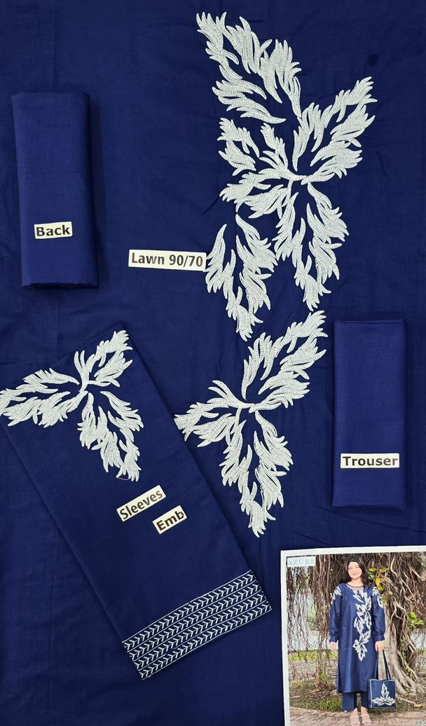 Embroidered Blue Lawn Suit - "Sana Safinaz Stamp" Style