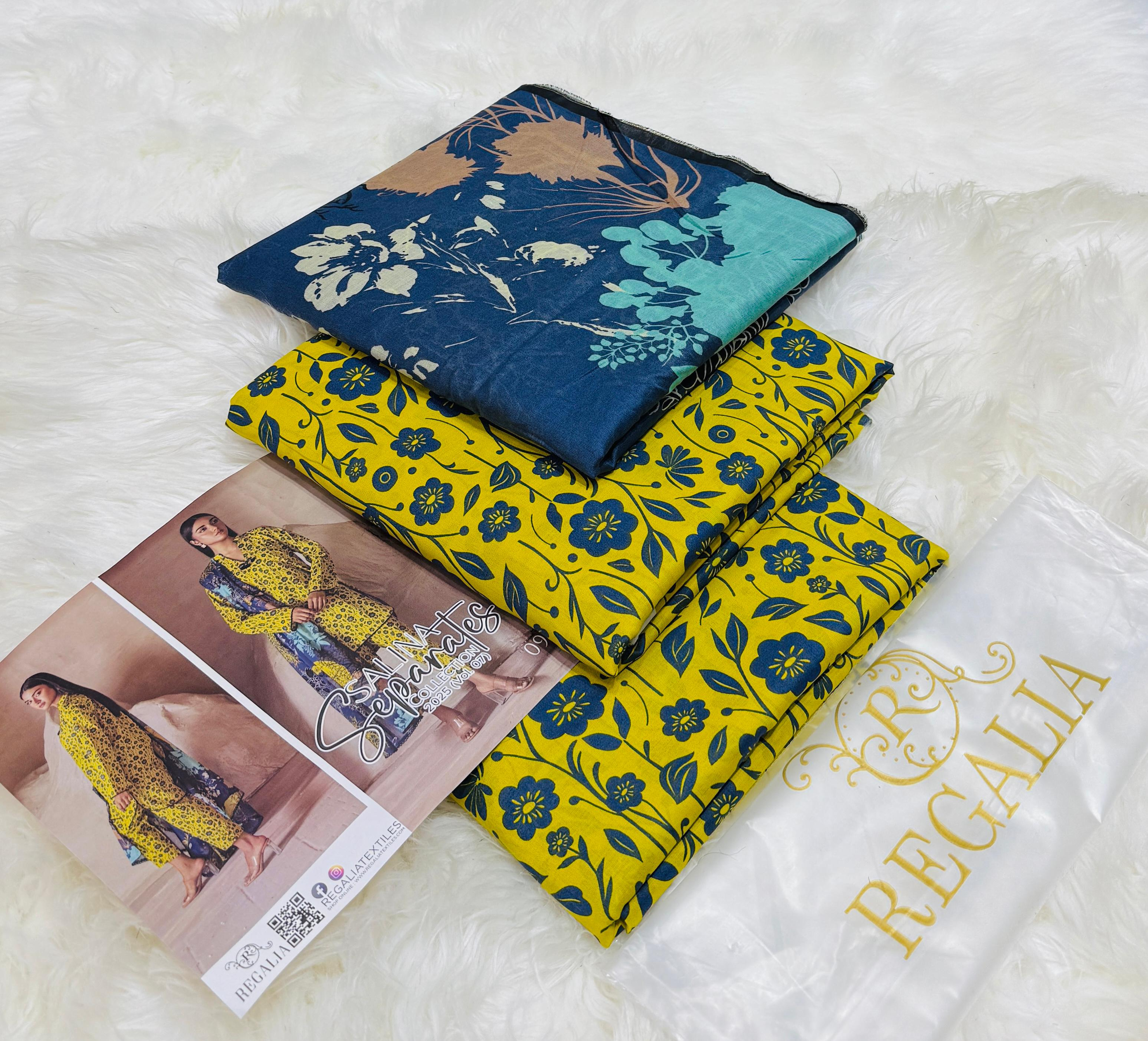 Salina by Regalia Botanical Print Unstitched Fabric Set - Vibrant Dress Material 3 Pcs Lawn Suit