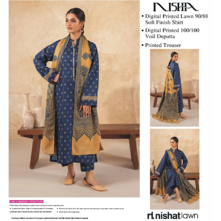 Navy Blue 3-Piece Lawn Suit with Zari Print NISHA by NISHAT Summer Eid Collection
