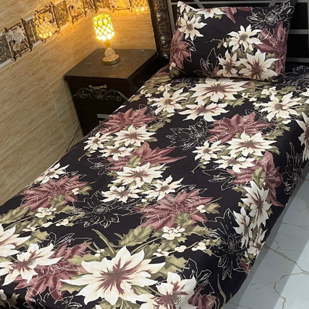4Pc Crystal Cotton Single Bed Sheet Set – Elegant Floral Print, Soft & Durable