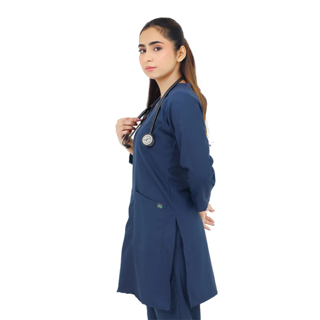 Women’s Full Sleeve Scrub Suit with Front Pockets – Admiral Blue