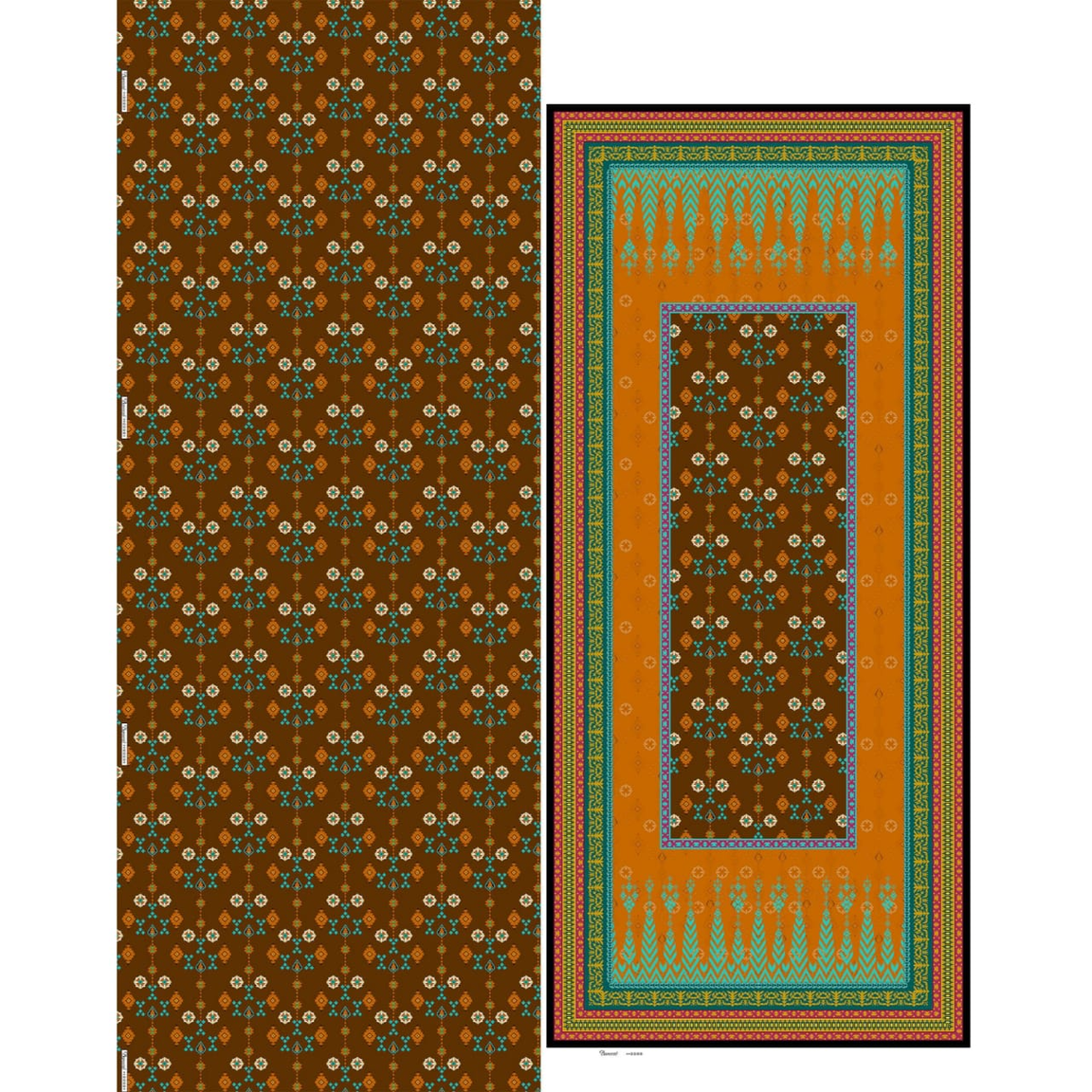 Bareeze Lawn 3-Piece All Over Suit – Earthy Brown & Vibrant Orange Traditional print with Vibrant voil printed Fabric with dupatta Vol #2 - 3002