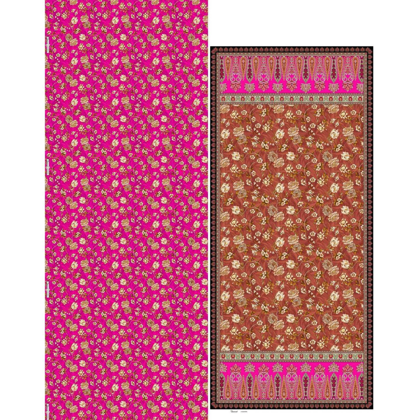 Bareeze Lawn 3-Piece All Over Suit– Elegant Floral Fusion Pink & Brown With Vibrant Fabric with Voil Border Dupatta Vol #2, 3008