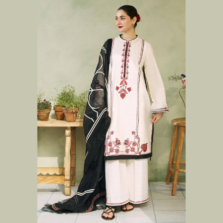 Zara Shahjahan 3PC Summer Casual Collection Premium Lawn Air Jet Embroidered Suit with Tarkashi Monark Dupatta Code: FF003