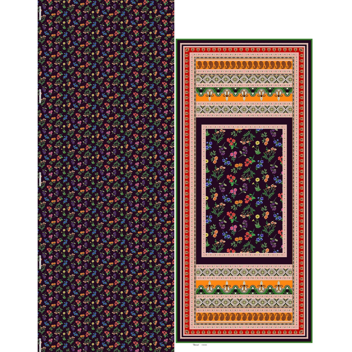 Breeze Lawn 3-Piece –All Over Suit in Black & Green color ,Vibrant Floral print Fabric with voil printed dupatta , VOL#2, - 3005, 3006