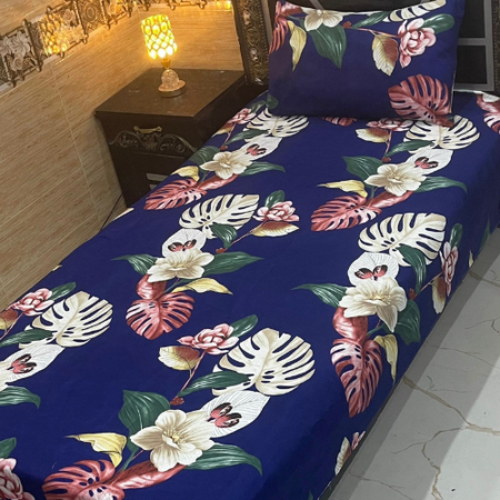Luxurious Crystal Cotton Single Bed Sheet Set – Floral Print, Soft & Durable 4Pc