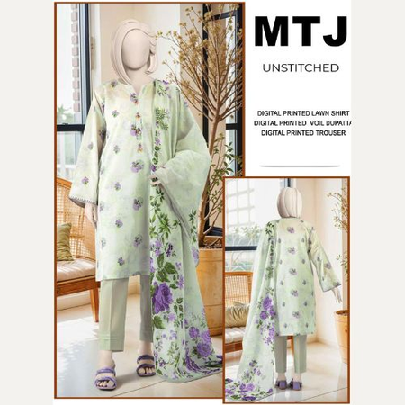 MTJ Summer Lawn 2025 – 3PC Printed Suit with Digital Voil Dupatta