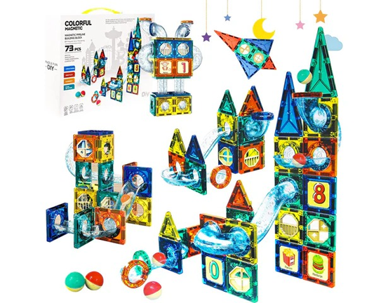 Colorful Magnetic Building Blocks 42 Pcs with Marble Run & STEM Learning - Creative Construction Toy for Kids