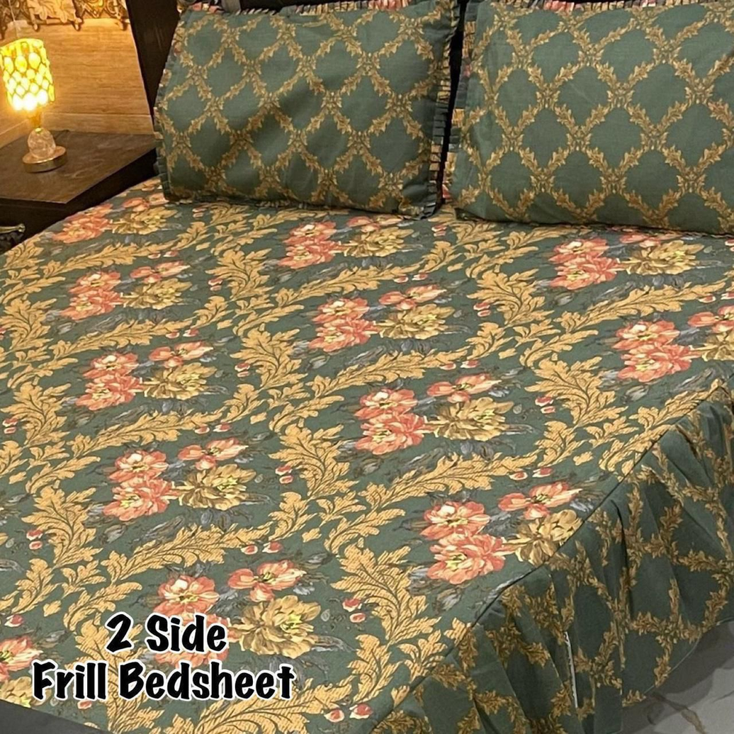Modern Botanical Frill Bedsheet Set with 2 Pillow Covers