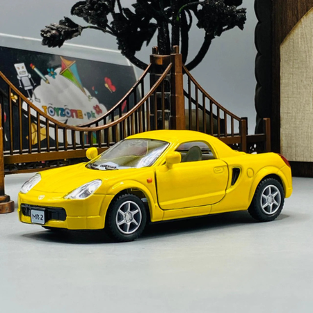 1:32 Scale Toyota MR2 Diecast Model Car Yellow Miniature Collectible Toy with Openable Doors and Pullback Action